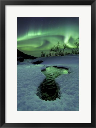 Framed Aurora Borealis over a frozen river, Norway Print