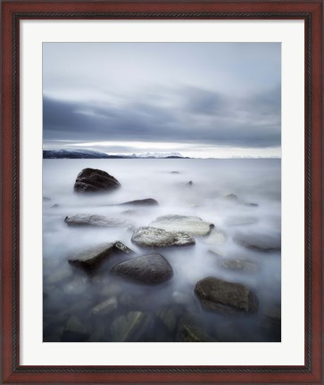 Framed Long exposure scene of rocks in Vaagsfjorden fjord, Norway Print