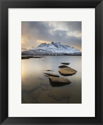 Framed Novatinden Mountain and Skoddeberg Lake in Troms County, Norway Print