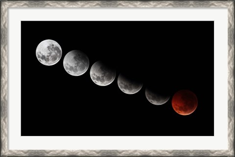 Framed composite showing different stages of the 2010 solstice total moon eclipse Print