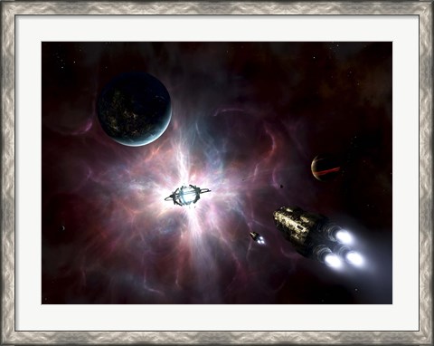 Framed enormous stellar power and manufacturing station built around a star Print