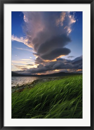 Framed giant stacked lenticular cloud over Tjeldsundet, Troms County, Norway Print