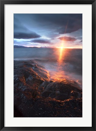 Framed Midnight Sun over Vagsfjorden, Skanland, Troms County, Norway Print