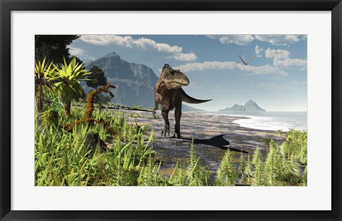 Framed Acrocanthosaurus roams an Early Cretaceous North America Print