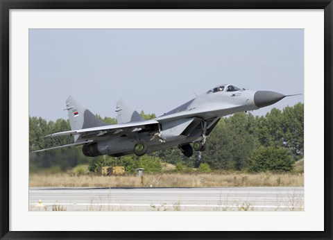 Framed Serbian Air Force MiG-29 departing from Graf Ignatievo Air Base Print