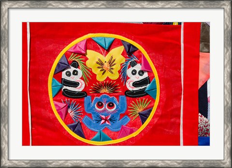 Framed China, Beijing. Chinese handicrafts. Colorful Chinese embroidery quilt Print