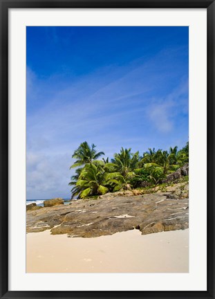 Framed Anse Bambous Beach on Fregate Island, Seychelles Print