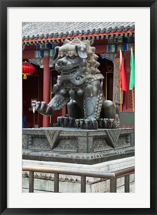 Framed China, Beijing. Bronze lion sculpture, Fragrant Hill Print
