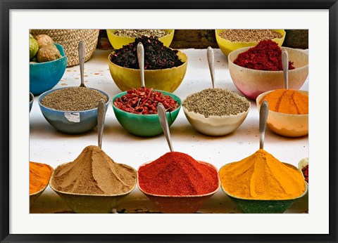 Framed Bowls with Colorful Spices at Bazaar, Luxor, Egypt Print