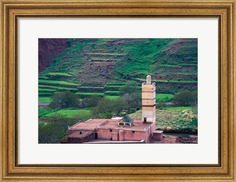 Framed Geometric Tilework on Mosque Minaret, Morocco Print