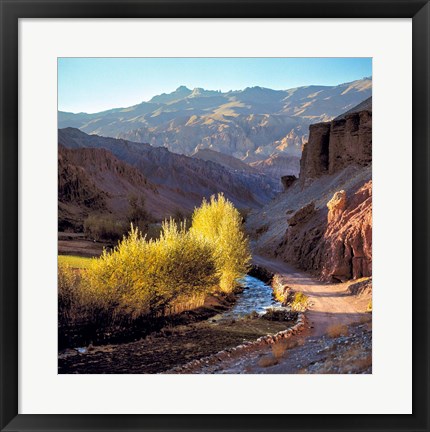 Framed Afghanistan, Bamian Valley, Dirt road and stream Print