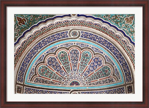 Framed Africa, Morocco, Marrakech. Painted stucco detail at El Bahia Palace. Print