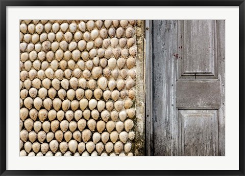 Framed Cowrie shells on wall of building, Ibo Island, Morocco Print