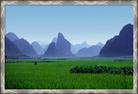 Framed Farmland with the famous limestone mountains of Guilin, Guangxi Province, China Print