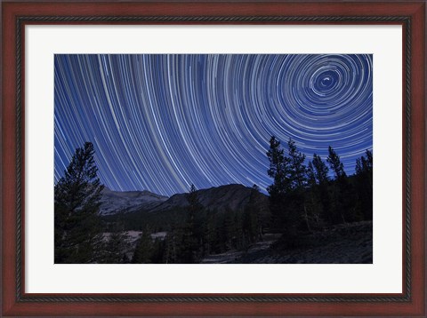 Framed Star trails above mountain peaks near Yosemite National Park, California Print