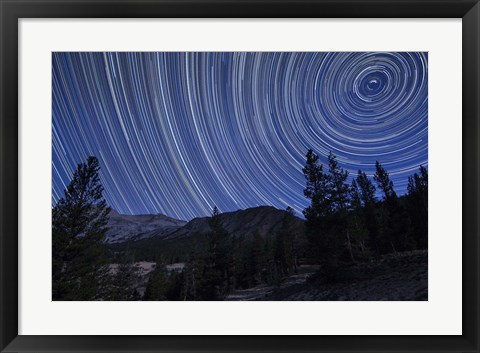 Framed Star trails above mountain peaks near Yosemite National Park, California Print