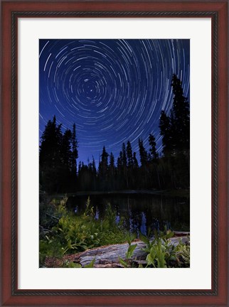 Framed Star trails above Summit Lake in Lassen Volcanic National Park, California Print