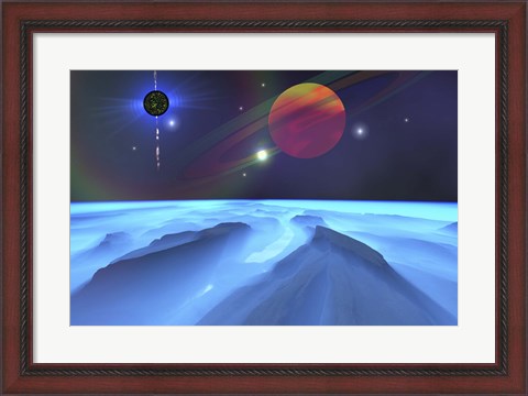 Framed Blue Fog and Mountains on Alien Planet Print