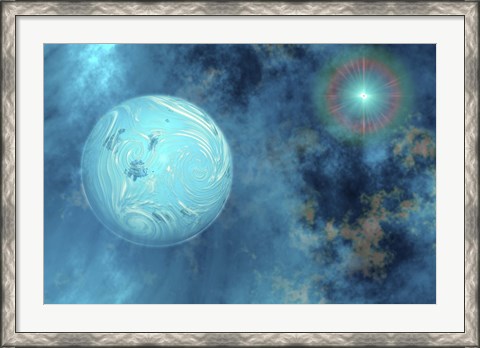 Framed planet forms from surrounding gases and clouds Print