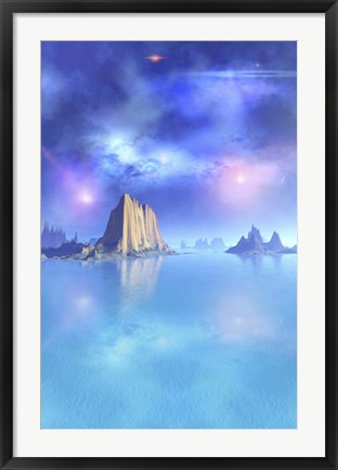 Framed Night Scene of an Alien Ocean Print