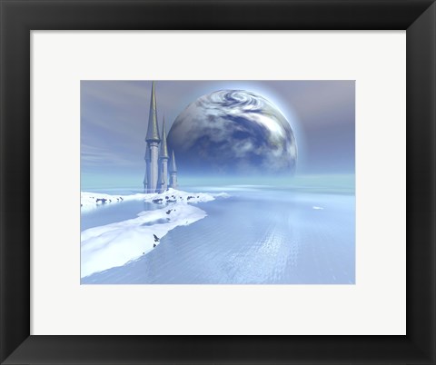 Framed castle sits near the ocean on this beautiful world Print