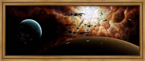 Framed view from a busy planetary system to a nearby stellar nursery Print