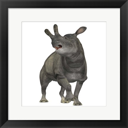 Framed Brontotherium is a rhinocerous-like mammal Print