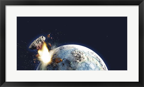 Framed Apocalyptic illustration of Earth exploding from the inside Print