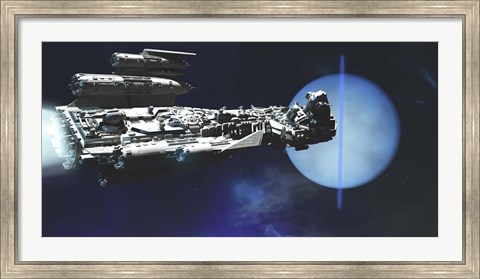 Framed exploratory spaceship from Earth comes to investigate the planet of Neptune Print