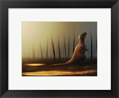 Framed Tyrannosaurus rex sunbathing after the rain Print
