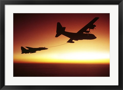 Framed US Navy F-14A Tomcat aerial refueling from a KC-130 Hercules Print