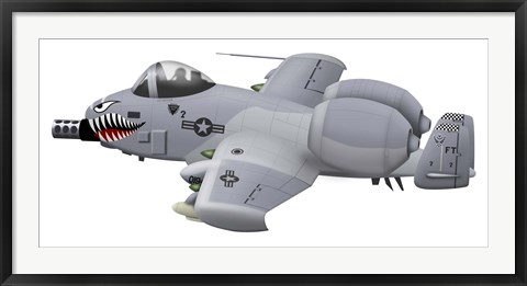 Framed Cartoon illustration of an A-10 Thunderbolt II Print