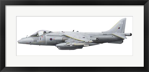 Framed Illustration of a British Aerospace Harrier GR9 aircraft Print