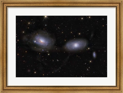 Framed Gravitionaly distorted Galaxies NGC 3169 and NGC 3166 Print