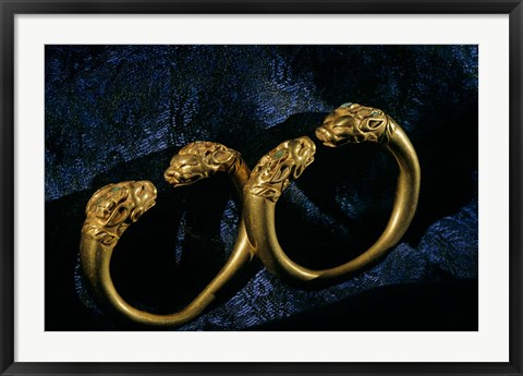 Framed Horned Lion Head Bracelets, Gold Artifacts From Tillya Tepe Find, Six Tombs of Bactrian Nomads Print