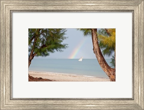 Framed Madagascar, Mahajunga. Fishing dhow and rainbow Print
