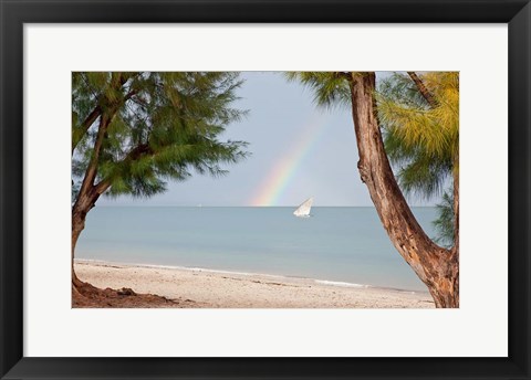 Framed Madagascar, Mahajunga. Fishing dhow and rainbow Print