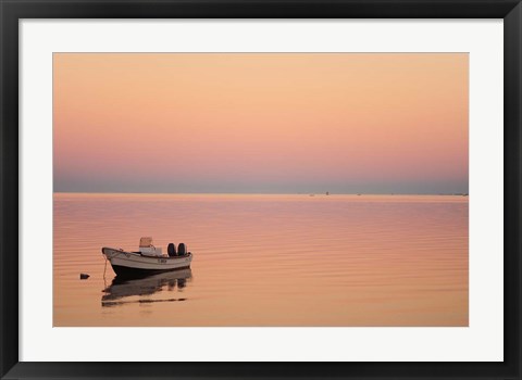 Framed Pink sunrise with small boat in the ocean, Ifaty, Tulear, Madagascar Print