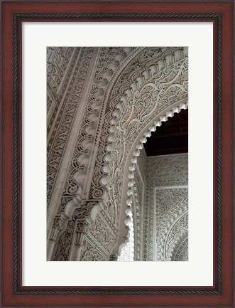 Framed Wall tiles and carvings on Islamic law courts, Morocco Print