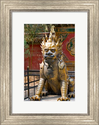 Framed Qing-era guardian lion, Forbidden City, Beijing, China Print