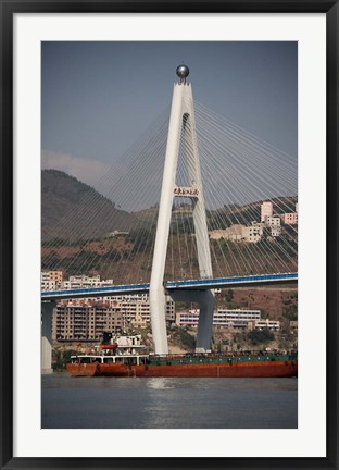 Framed River port, Badong, Suspension Bridge over Yangzi Print