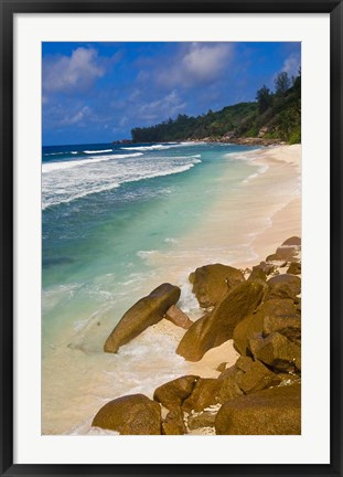 Framed Tropical Beach, La Digue Island, Seychelles, Africa Print