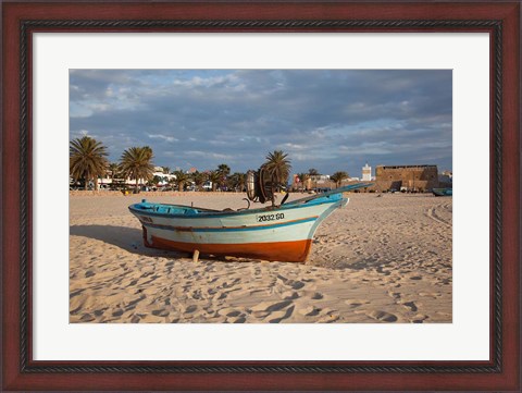 Framed Tunisia, Hammamet, Kasbah Fort, Fishing boats Print