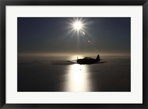 Framed silhouette of North American T-6 Texan warbird in Swedish Air Force colors Print