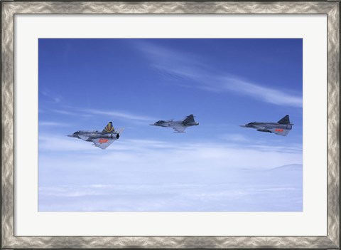 Framed Saab JA 37 Viggen and Saab JAS 39 Gripen fighters of the Swedish Air Force Print