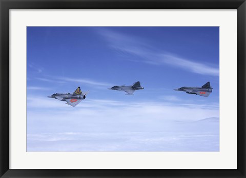 Framed Saab JA 37 Viggen and Saab JAS 39 Gripen fighters of the Swedish Air Force Print