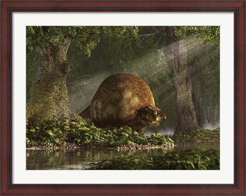 Framed large Glyptodon stands near the edge of a stream Print