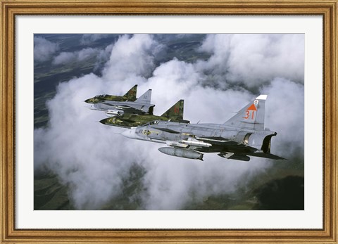 Framed Four Saab 37 Viggen fighters of the Swedish Air Force Print