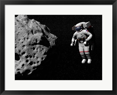 Framed Astronaut exploring an asteroid in outer space Print