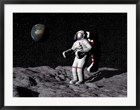 Framed Astronaut on moon with Earth in the background Print